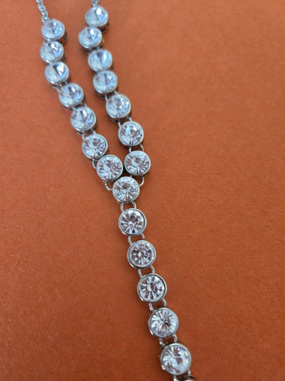 Clear Crystal Bling Long Necklace with Tassel
